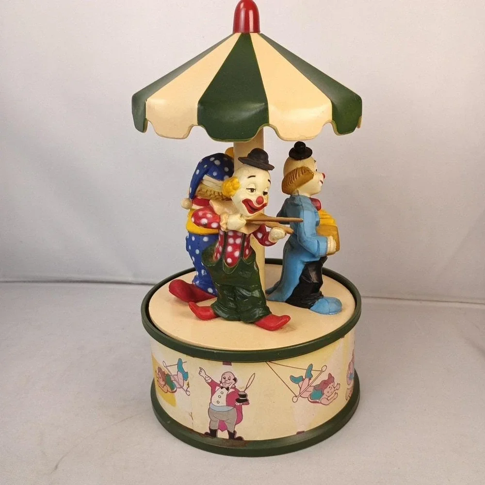 Vintage Aldon Circus Clowns Revolving Music Box, 1983 Plays 